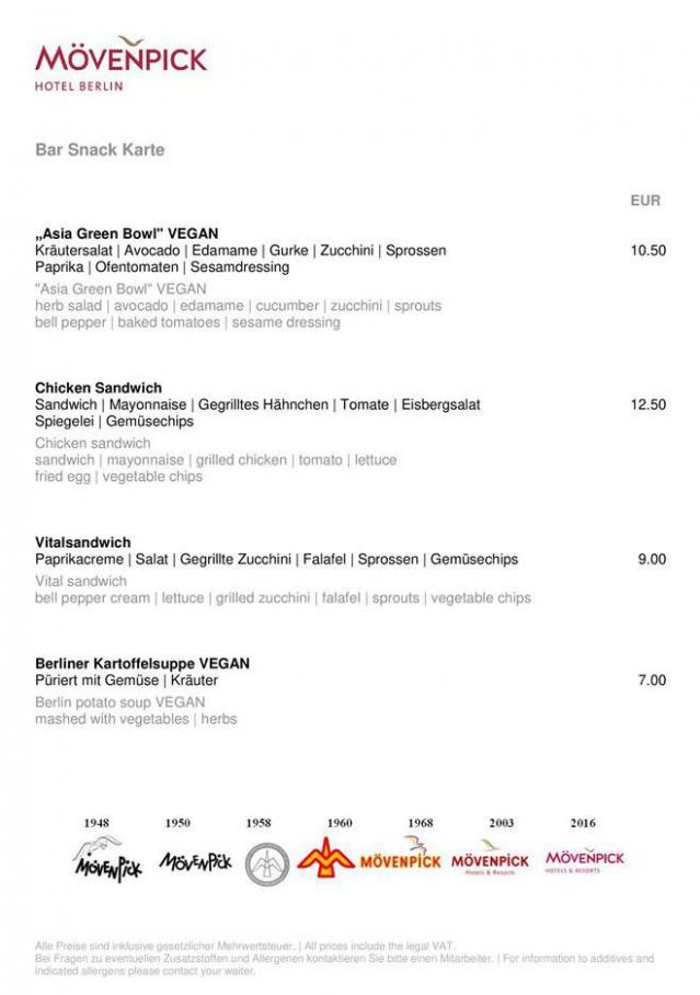 Movenpick Snackkarte Restaurant . Mövenpick Restaurants (2021-03-31-2021-03-31)