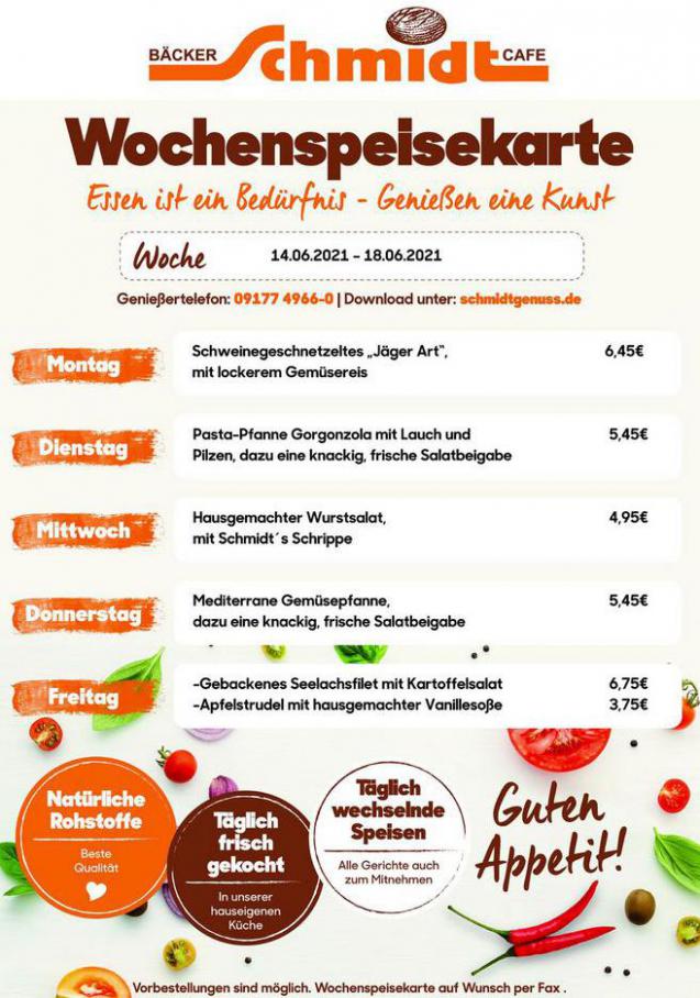 Wochenspeisekarte. Bäckerei Schmidt (2021-06-18-2021-06-18)
