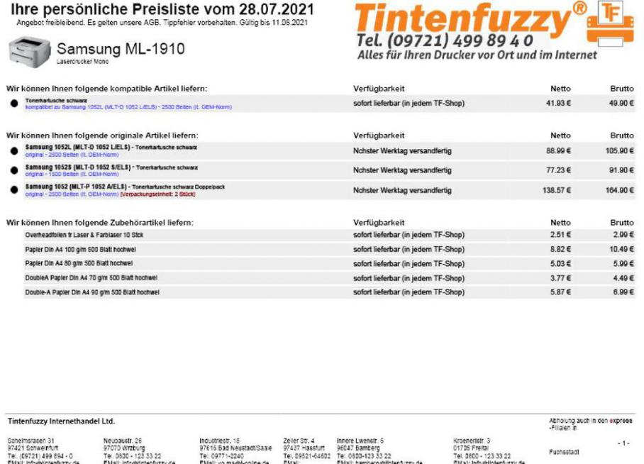 Samsung ML-1910 Preisliste. Tintenfuzzy (2021-08-01-2021-08-01)
