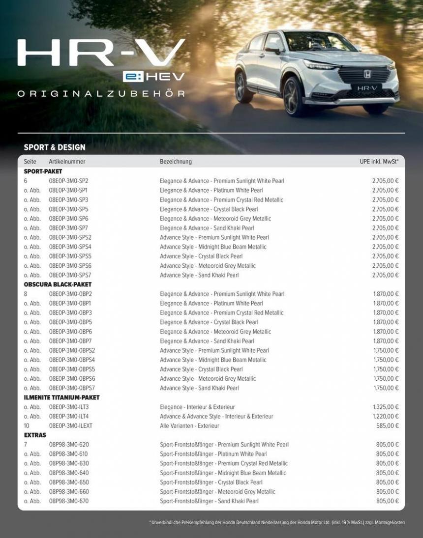 Honda HR-V ZUBEHÖR-PREISLISTE. Honda (2025-04-09-2025-04-09)